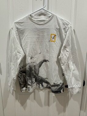 Boys GAP National Geographic White Dinosaur Graphic Long-Sleeve Tee